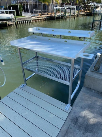 Fish Cleaning Table with upper shelf & cup holder